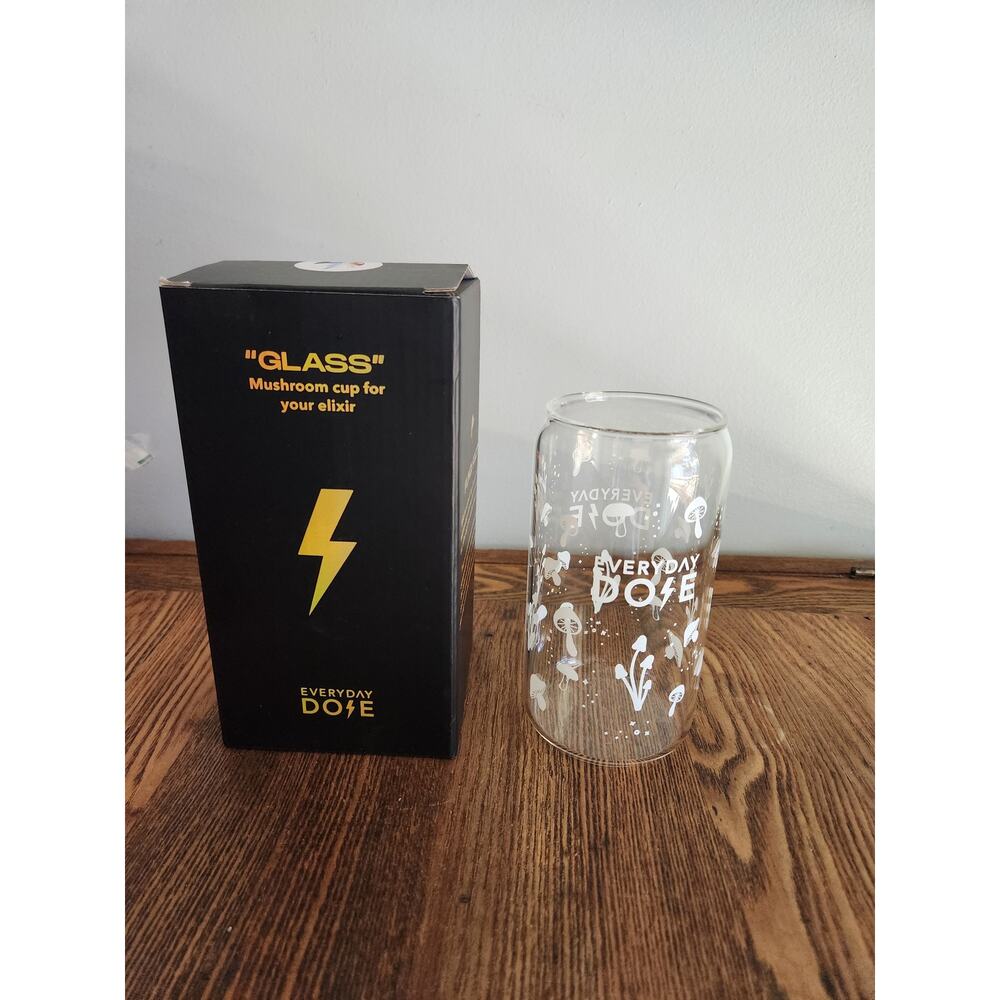 Everyday Dose Mushroom Ice Coffee Glass Cup w Mushrooms Design - New in Box